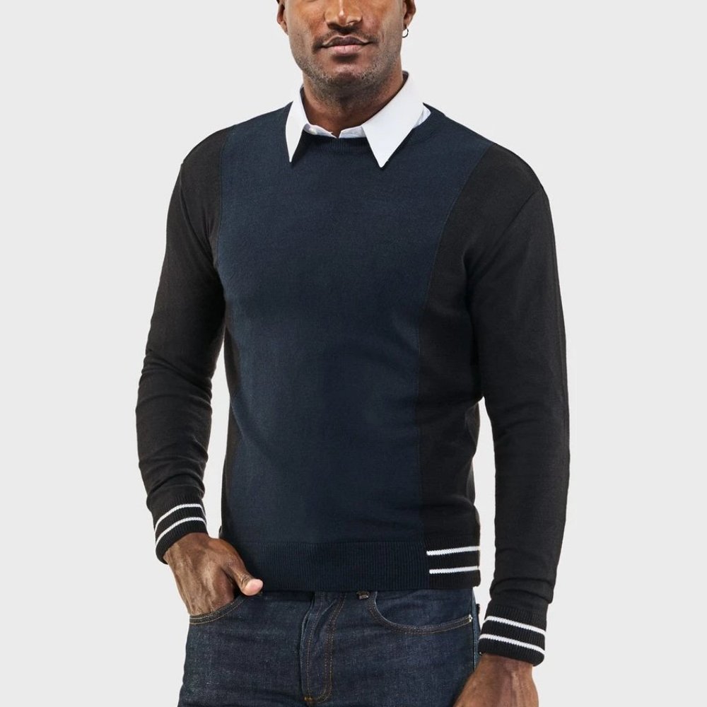 Colorblock Crewneck Sweater Blk/Navy NWT - Small